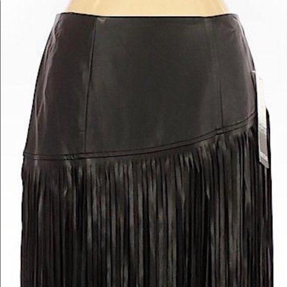 Kensie Faux Leather Black Fringe Midi Skirt S - Picture 3 of 5